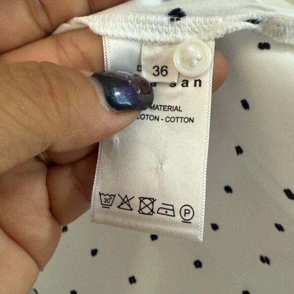 Hana San White Black Swiss Dot Boxy Oversized Long Sleeve Button Shirt Small - Picture 3 of 7